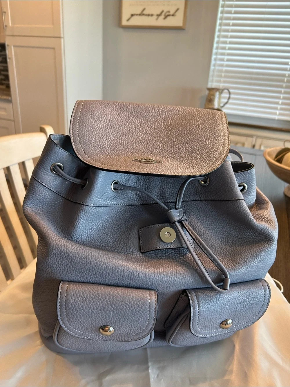 Coach Pebbled Leather Backpack in Light Blue